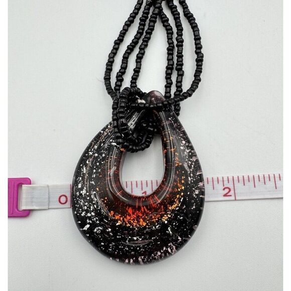 Vintage EL Erica Lyons Art Glass Seed Bead Black Red AB Boho Statement Necklace - Picture 9 of 12
